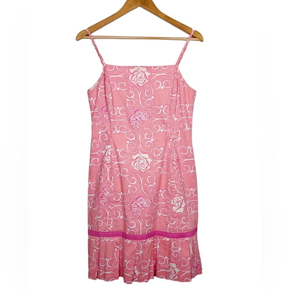 Lilly Pulitzer Vintage Barbie Pink Butterfly Floral Tiered Girly Y2K Sun Dress